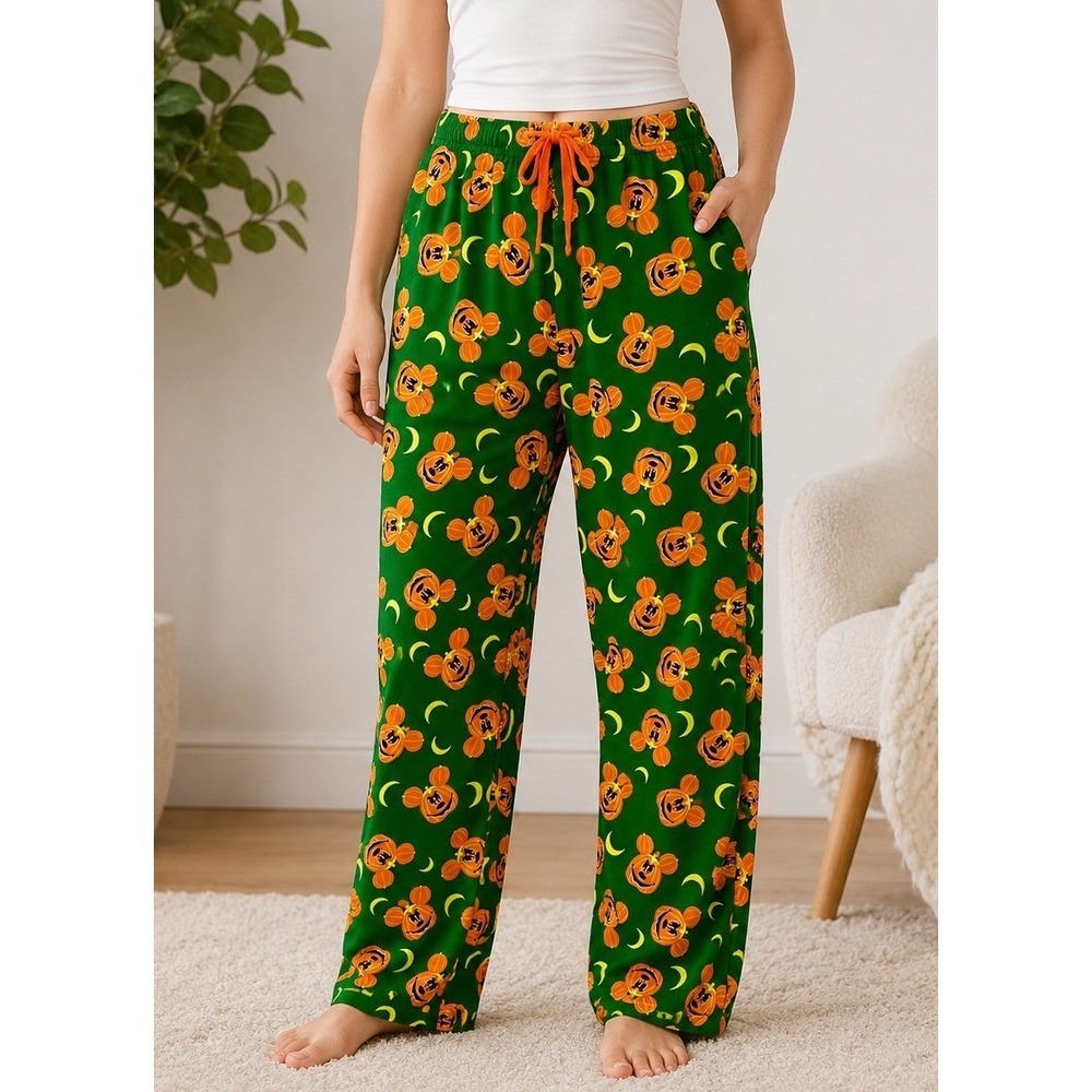 Disney Mickey Mouse Halloween Pajama Bottoms Women's Small Jack O Lantern Print - Picture 5 of 9